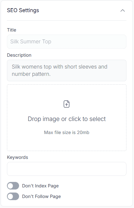 SEO Settings for Products