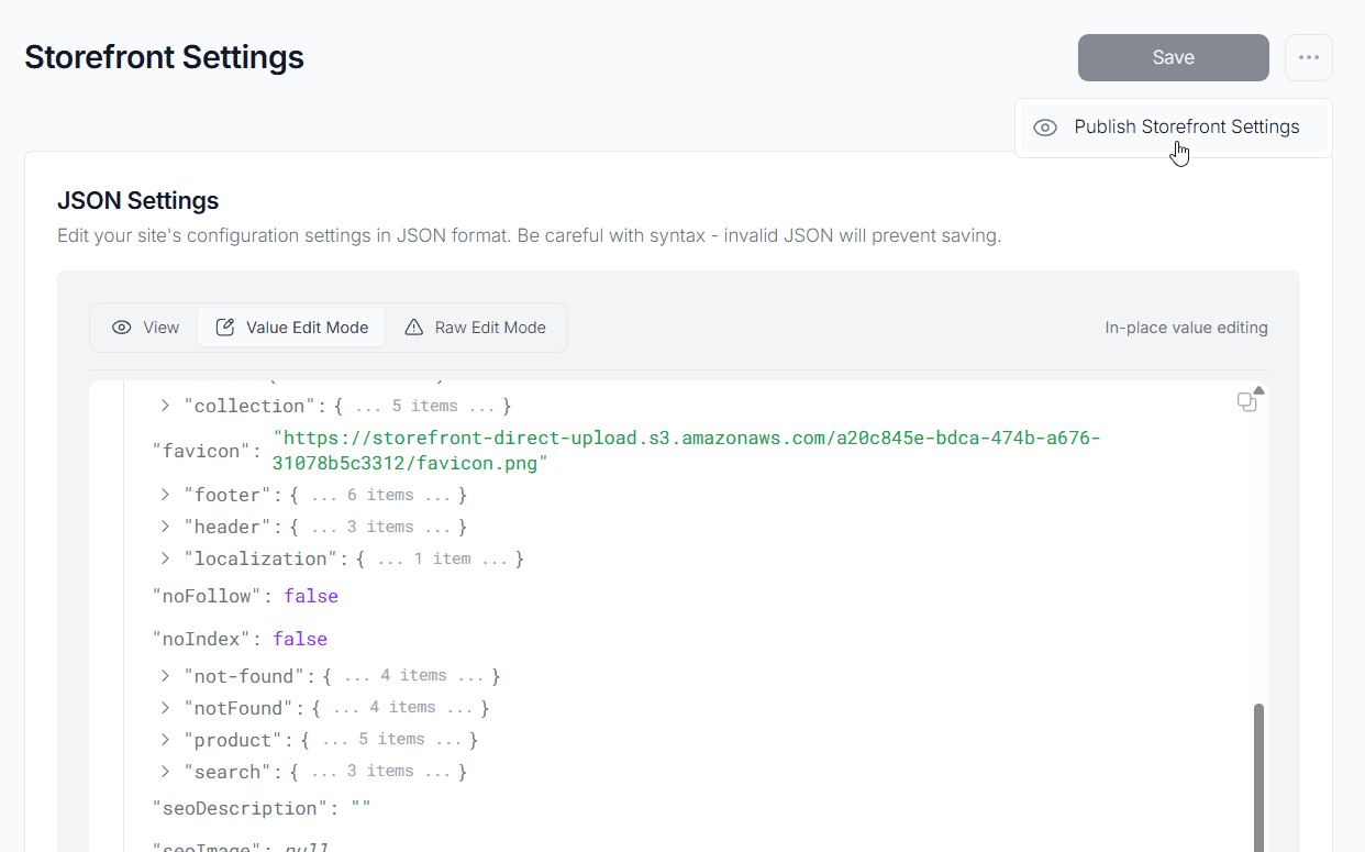 Publish Storefront Settings