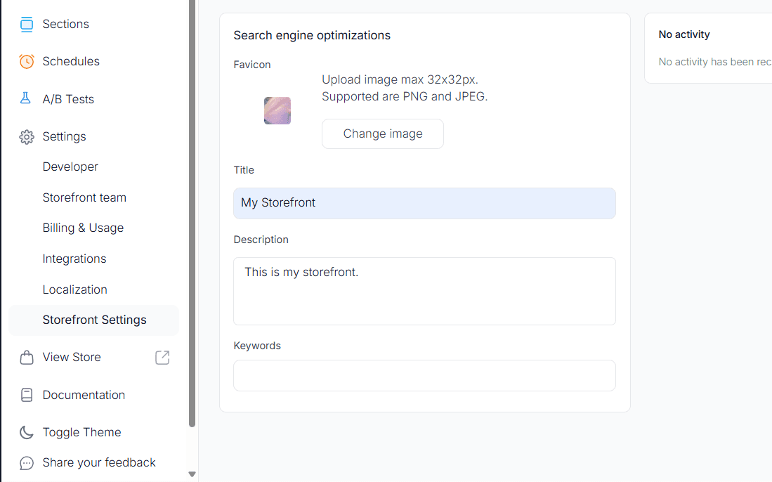 Storefront SEO Settings